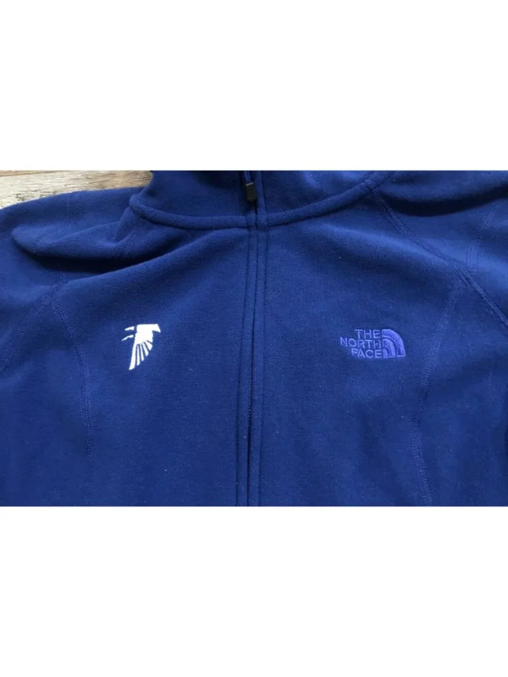 The North Face Womens Medium Blue Full Zip Fleece Hooded Jacked White Falcon